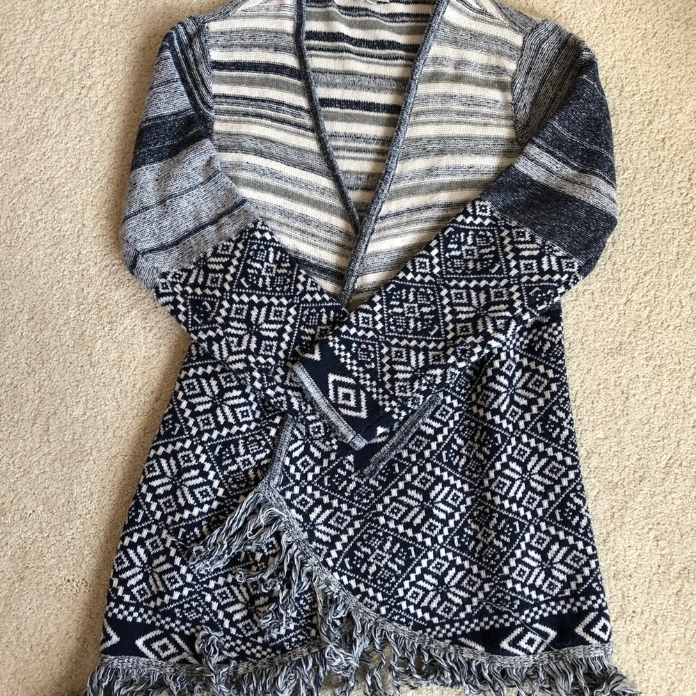 Navy and Grey Cardigan with Fringe